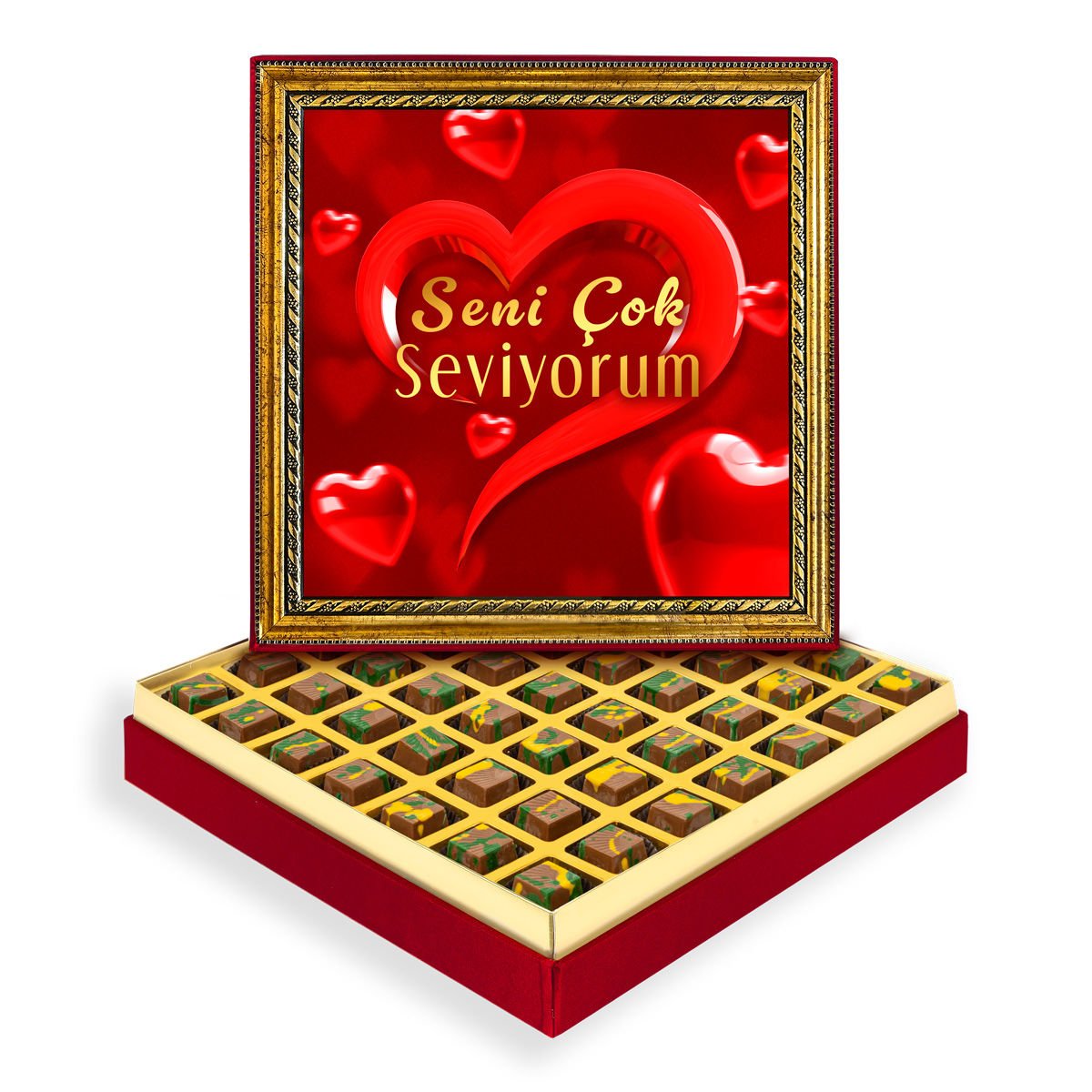 Seni Çok Seviyorum Çerçeveli Tablo Kutuda Dubai Çikolatası