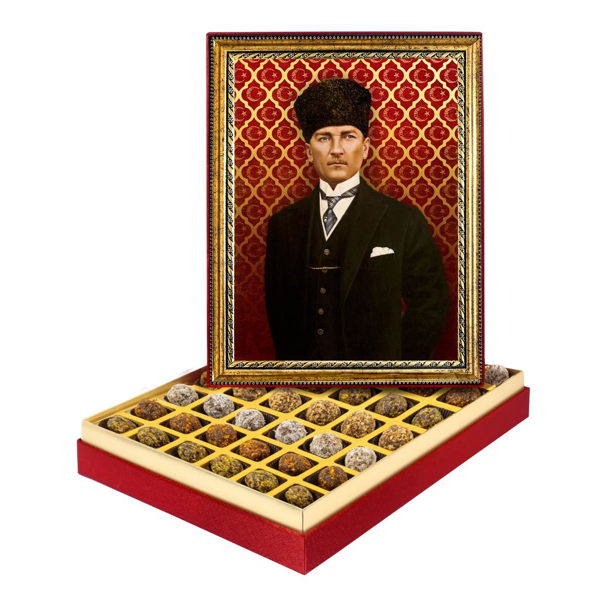 Kalpaklı Atatürk Çerçeveli Tablo Kutuda Şeker İlavesiz Lokma