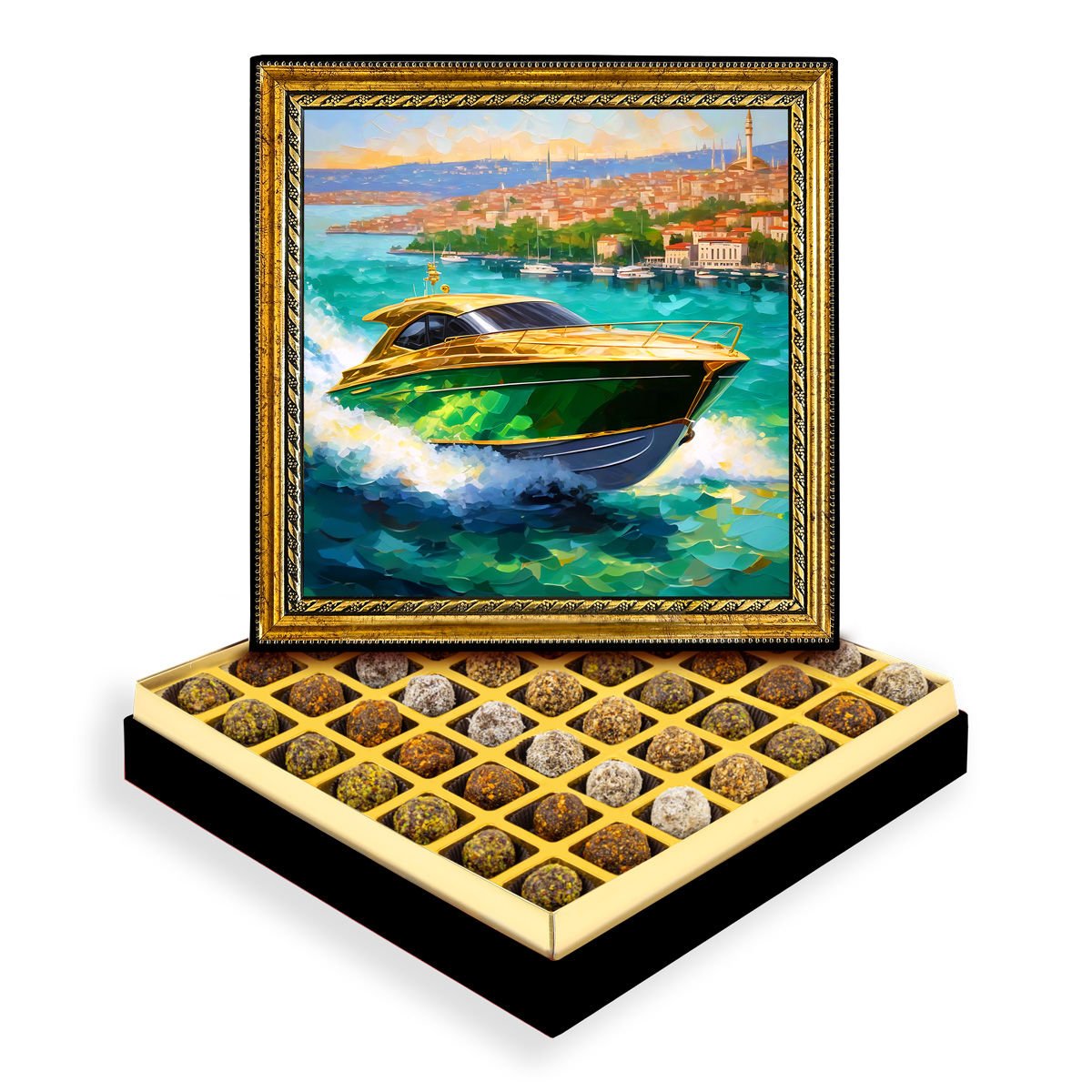 Lüks Tekne Çerçeveli Tablo Kutuda Şeker İlavesiz Lokma