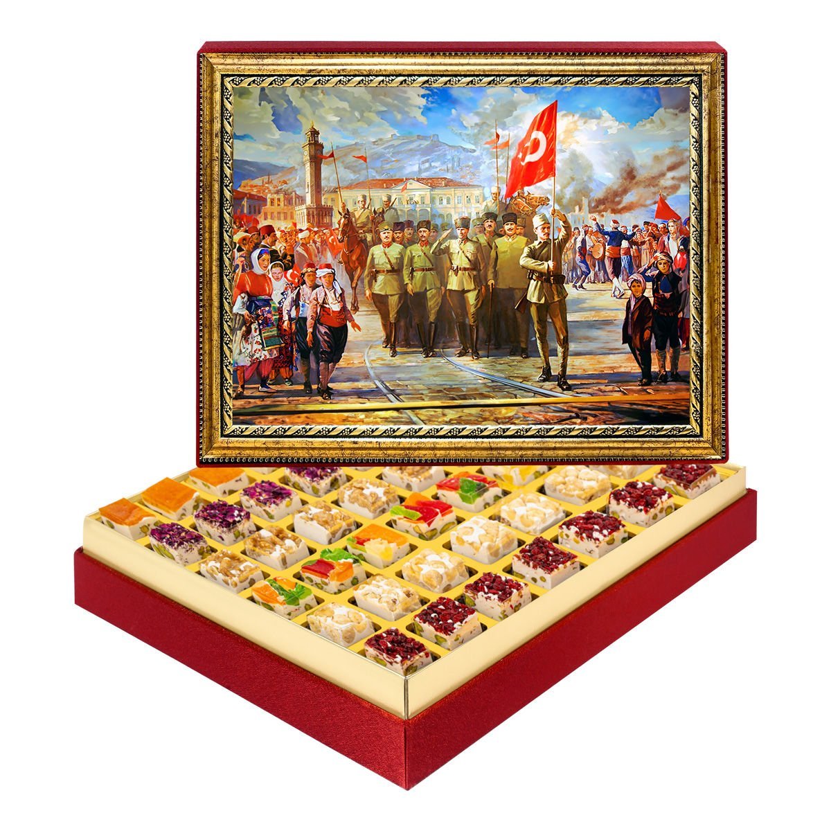 Atatürk’ün İzmir’e Girişi   Çerçeveli Tablo Kutuda Çerezli Nugat