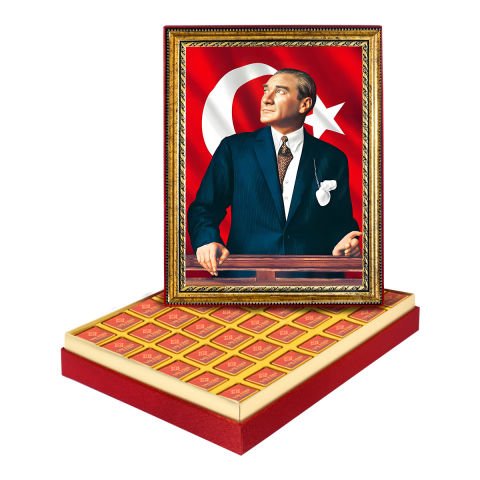 Atatürk Portresi Çerçeveli Tablo Kutuda Logolu Çikolata