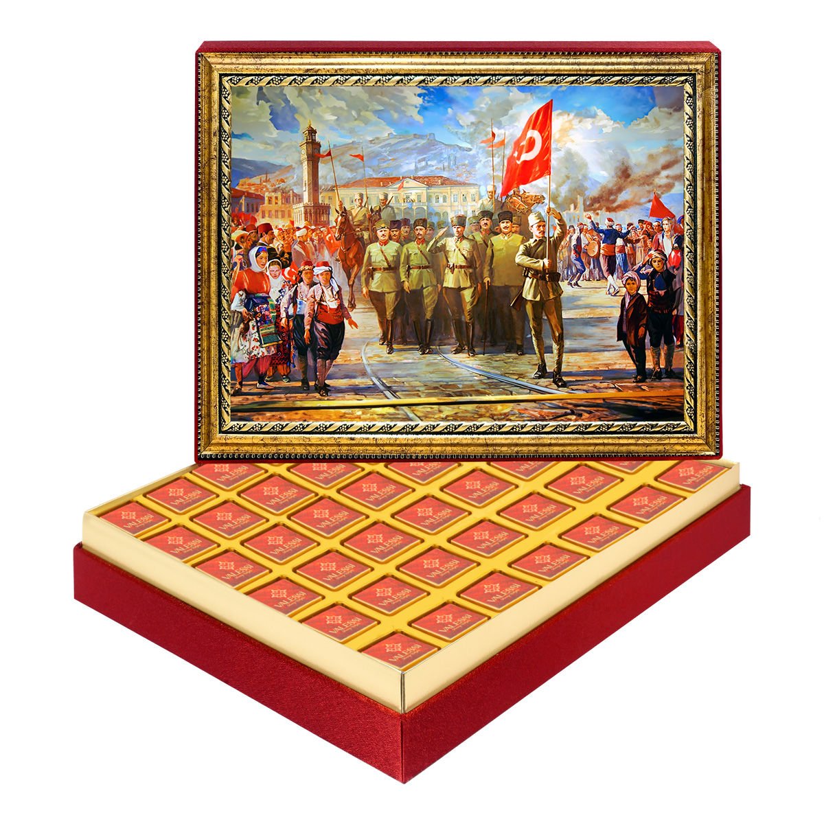 Atatürk'ün İzmir'e Girişi Çerçeveli Tablo Kutuda Logolu Çikolata