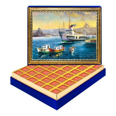 Boğazda Vapur Çerçeveli Tablo Kutuda Logolu Çikolata