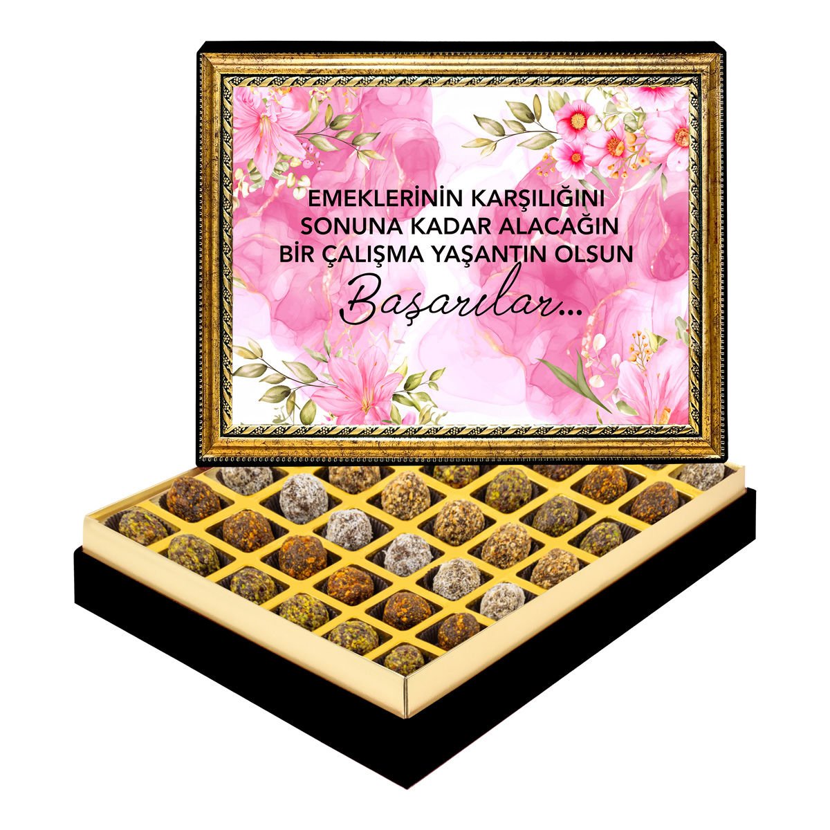 Çiçekli Yeni İş Çerçeveli Tablo Kutuda Şeker İlavesiz Lokma