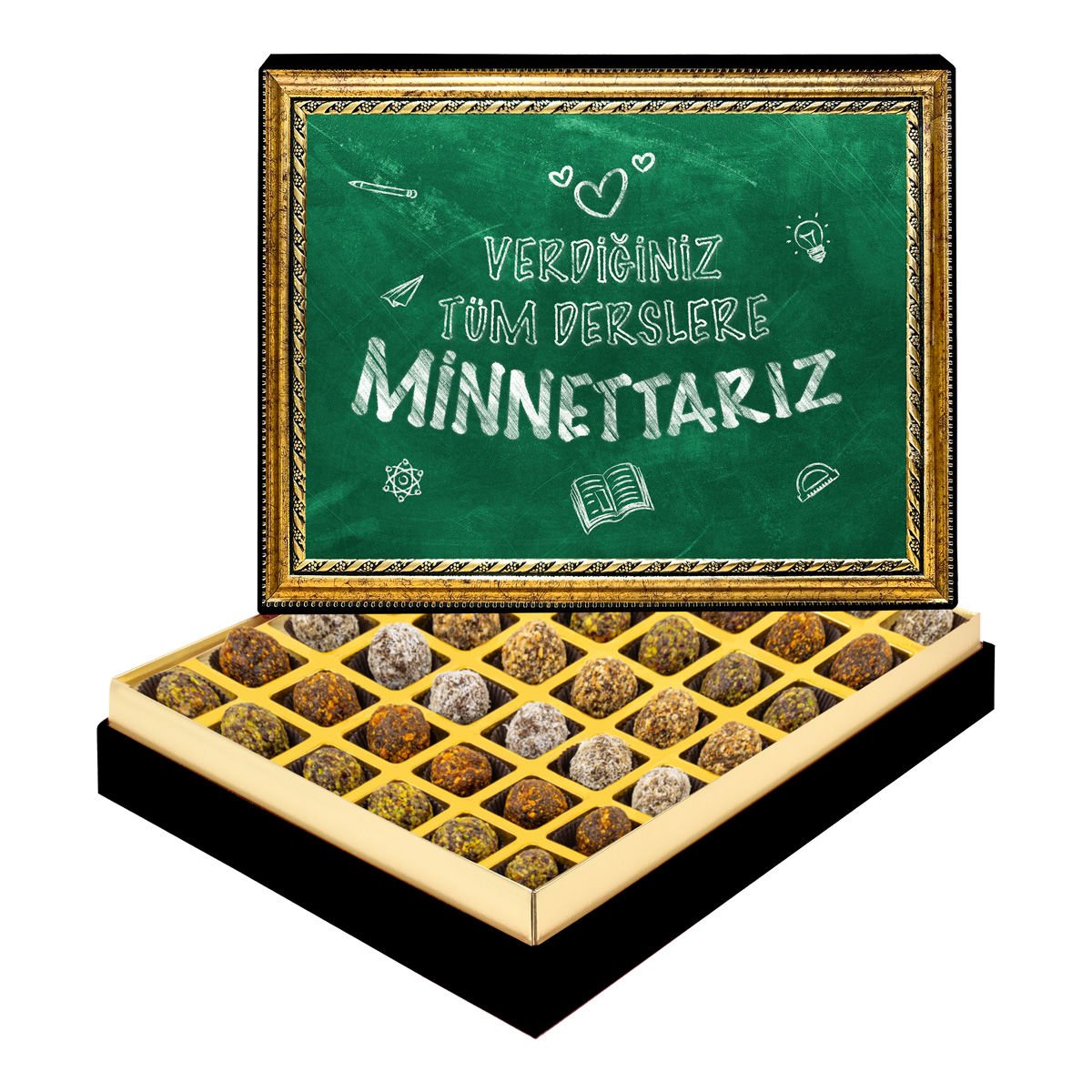 Minnettarız Öğretmenim Çerçeveli Tablo Kutuda Şeker İlavesiz Lokma
