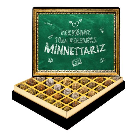 Minnettarız Öğretmenim Çerçeveli Tablo Kutuda Şeker İlavesiz Lokma
