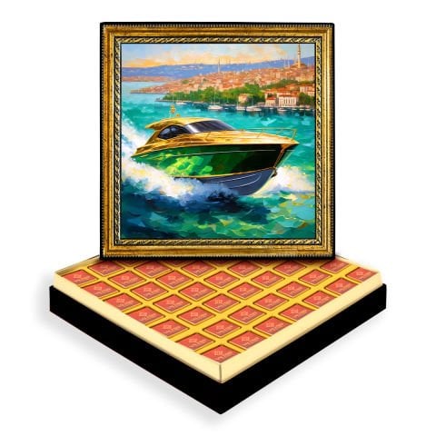 Lüks Tekne Çerçeveli Tablo Kutuda Logolu Çikolata