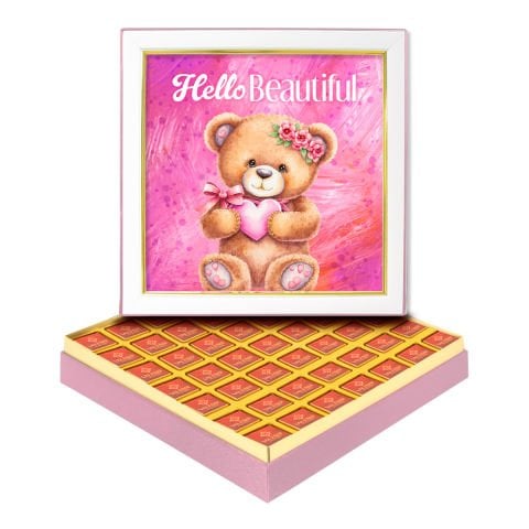 Pembe Ayıcık Çerçeveli Tablo Kutuda Logolu Çikolata