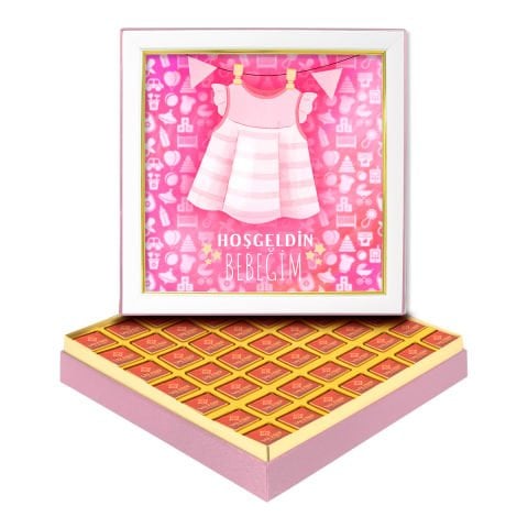 Pembe Elbise Çerçeveli Tablo Kutuda Logolu Çikolata
