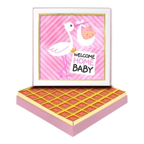 Pembe Leylek Çerçeveli Tablo Kutuda Logolu Çikolata