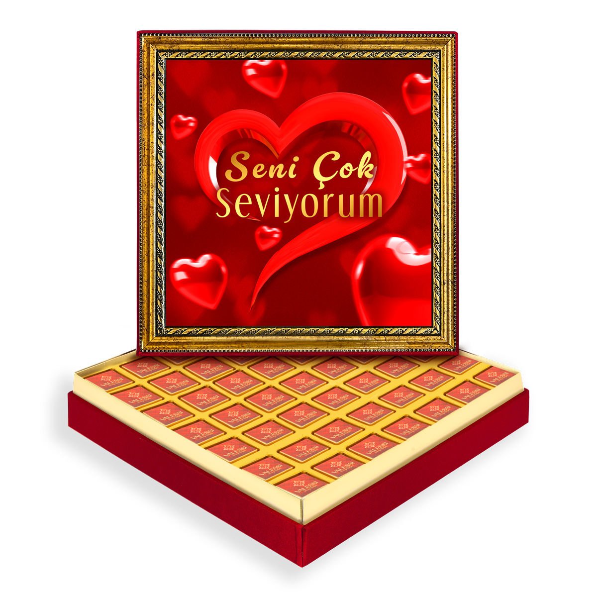 Seni Çok Seviyorum Çerçeveli Tablo Kutuda Logolu Çikolata