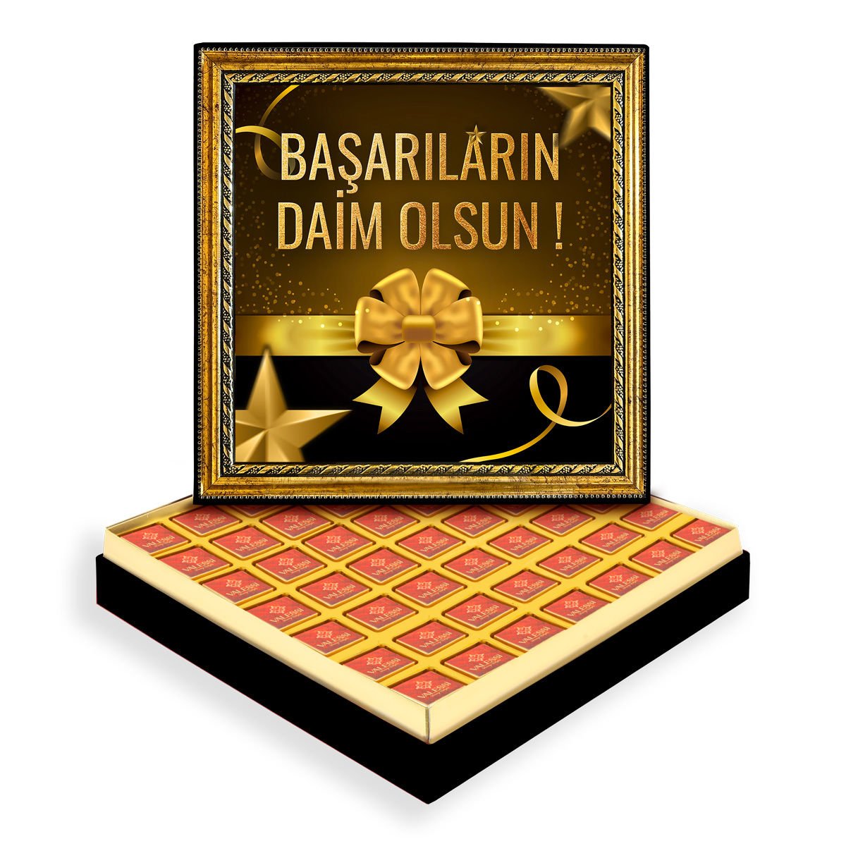 Başarıların Daim Olsun Çerçeveli Tablo Kutuda Logolu Çikolata