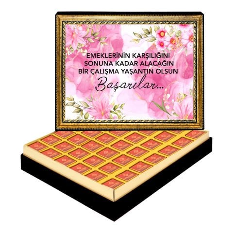 Çiçekli Yeni İş Çerçeveli Tablo Kutuda Logolu Çikolata