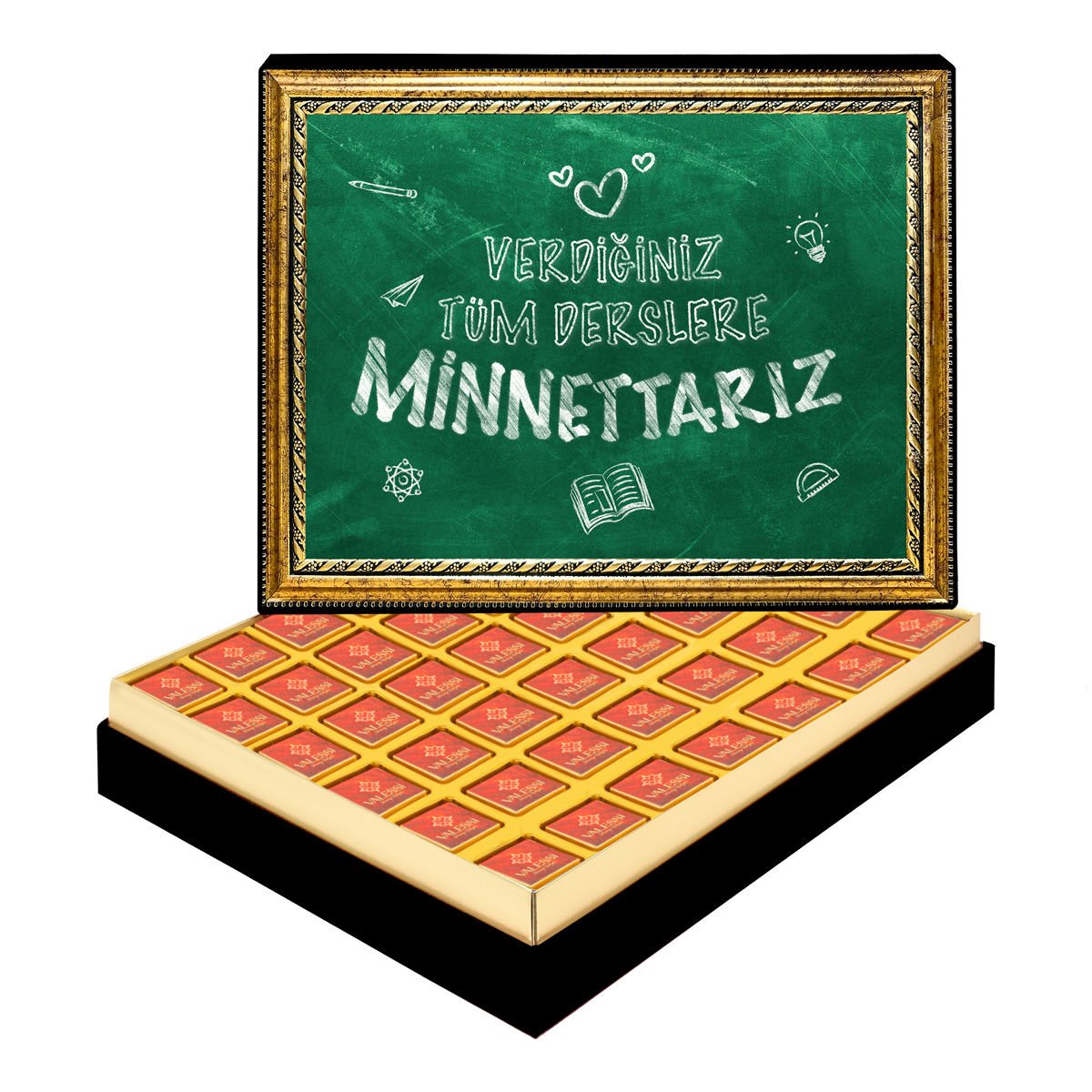Minnettarız Öğretmenim Çerçeveli Tablo Kutuda Logolu Çikolata