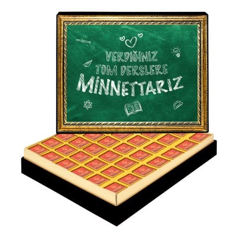 Minnettarız Öğretmenim Çerçeveli Tablo Kutuda Logolu Çikolata