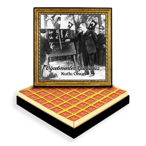 Atatürk ve Alfabe Çerçeveli Tablo Kutuda Logolu Çikolata