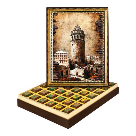 Eskitme Galata Kulesi Çerçeveli Tablo Kutuda Dubai Çikolatası