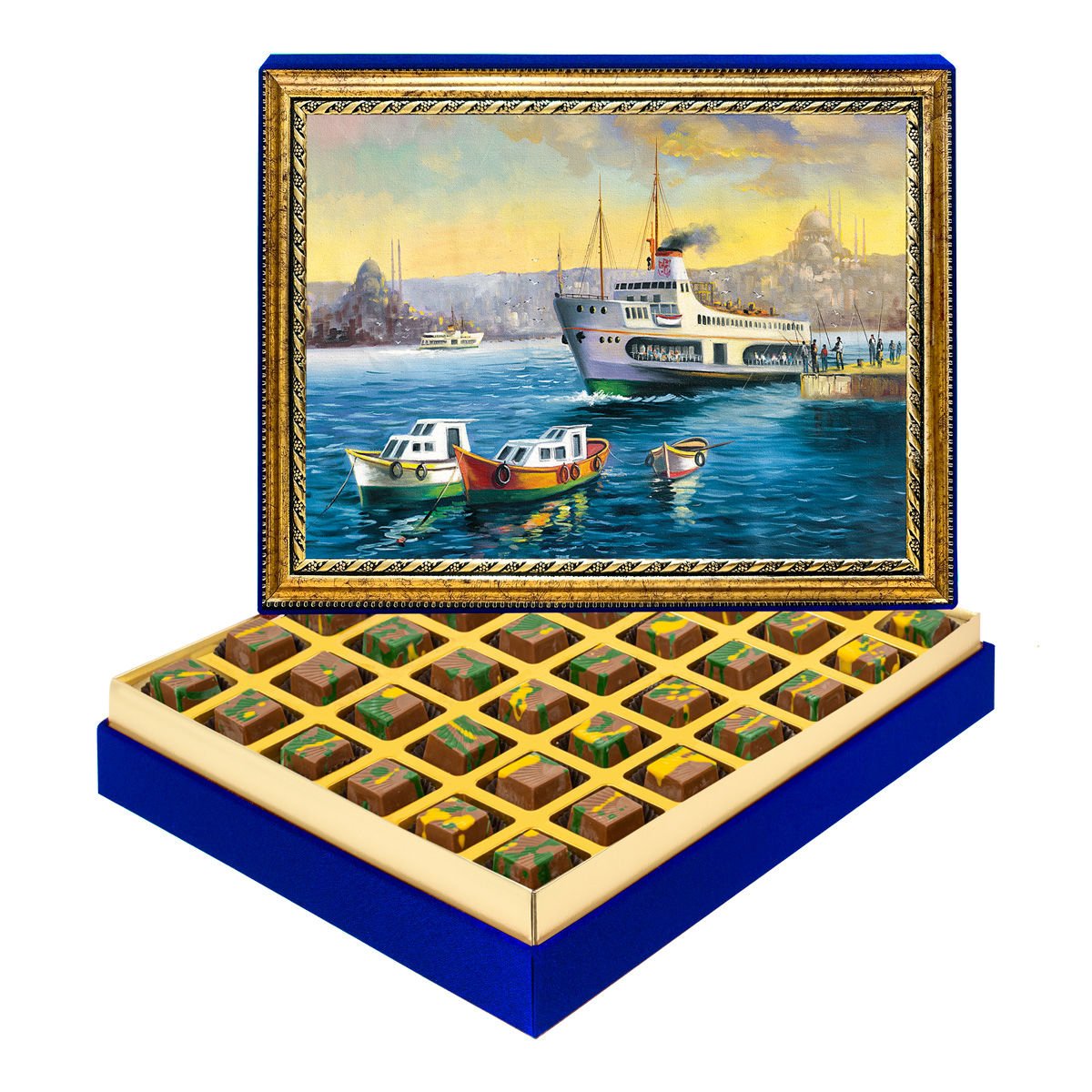 Boğazda Vapur Çerçeveli Tablo Kutuda Dubai Çikolatası