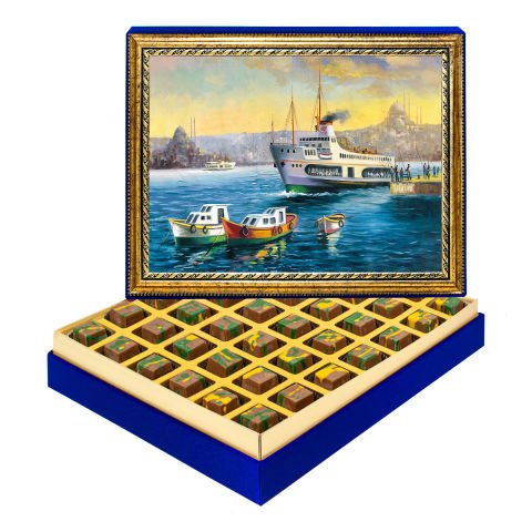Boğazda Vapur Çerçeveli Tablo Kutuda Dubai Çikolatası