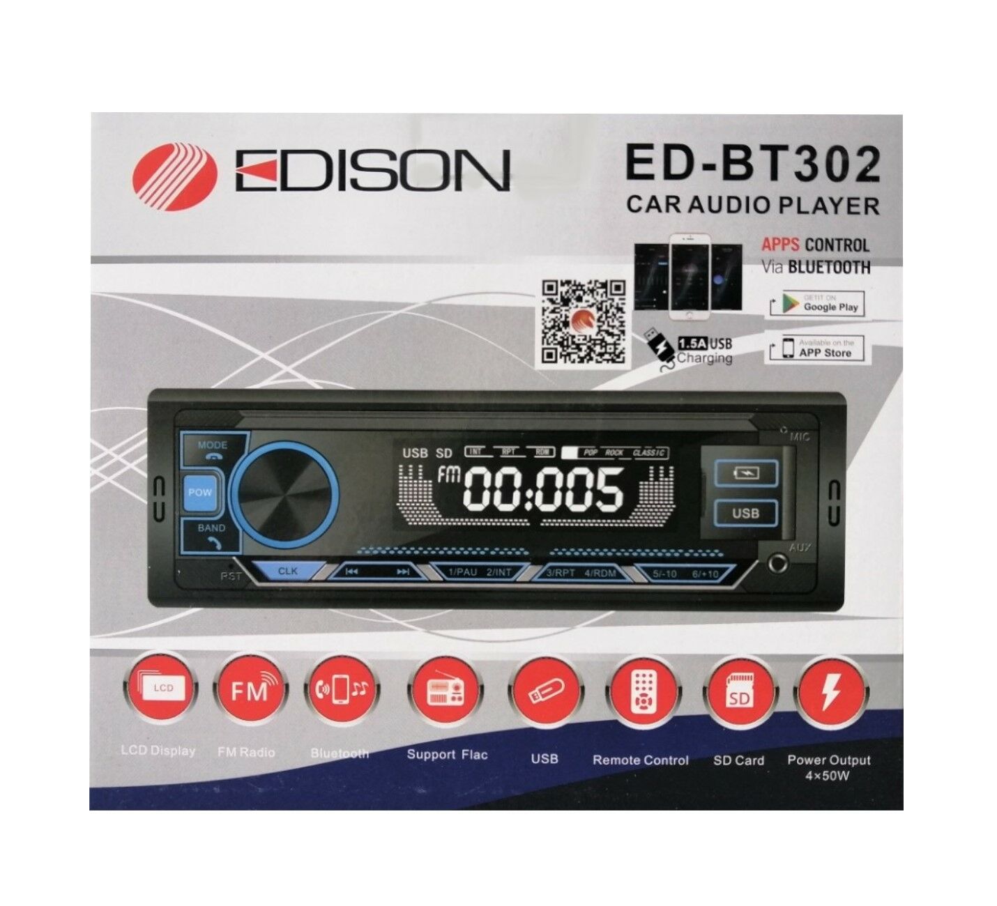 EDİSON Ed- Bt302 Uyumlu Oto Teyp Usb Bluetooth Sd Kart App Kontrollü