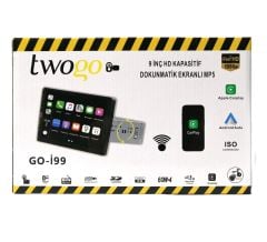Twogo GO-i99 Şahin MP5 Monitör 9 inç HD Dokunmatik Ekran Carplay, 60Wx4, USB, BT, Aux, FM, Tek DIN