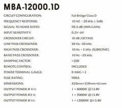 Mobass MBA-12000.1D Profesyonel Mono Amfi 4 Ohm 4000W RMS 1 Ohm 12000W RMS