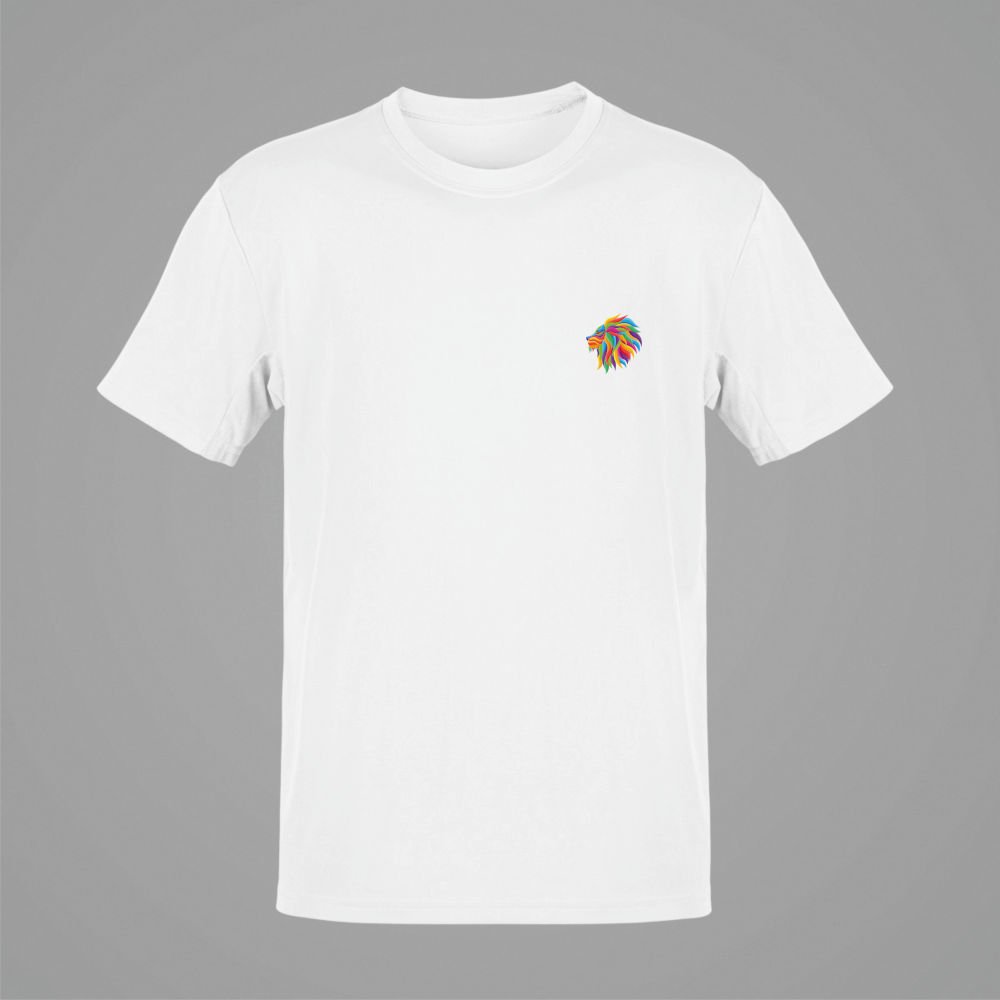 Aslan Burcu Renkli Sembol Göğüs Logolu Beyaz T-Shirt
