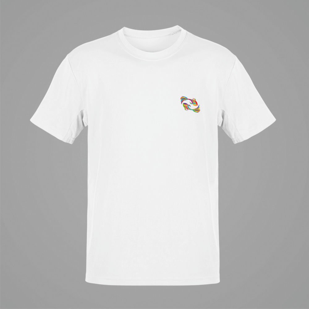 Balık Burcu Renkli Sembol Göğüs Logolu Beyaz T-Shirt