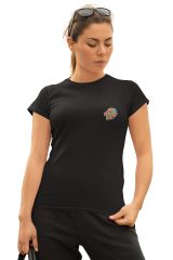 Aslan Burcu Renkli Sembol Göğüs Logolu Siyah T-Shirt