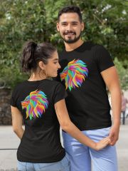 Aslan Burcu Renkli Sembol Siyah T-Shirt
