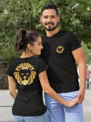 Aslan Burcu Sembolü Çift Taraf Baskılı Siyah T-Shirt