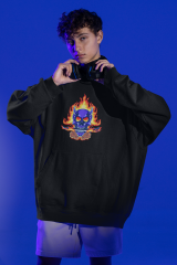 Blue Skull Rose Hellfire Oversize Hoodie
