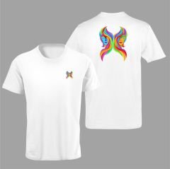 İkizler Burcu Renkli Sembol Çift Taraf Baskılı Beyaz T-Shirt