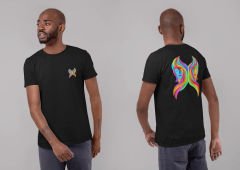 İkizler Burcu Renkli Sembol Çift Taraf Baskılı Siyah T-Shirt