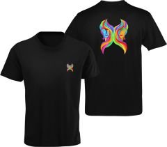 İkizler Burcu Renkli Sembol Çift Taraf Baskılı Siyah T-Shirt