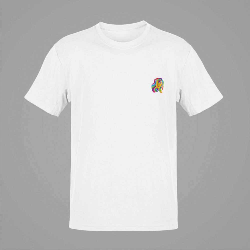 Başak Burcu Renkli Sembol Göğüs Logolu Beyaz T-Shirt
