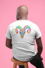 Koç Burcu Renkli Sembol Beyaz T-Shirt