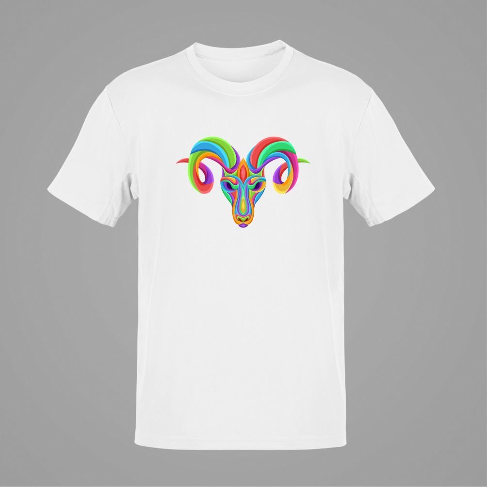 Koç Burcu Renkli Sembol Beyaz T-Shirt