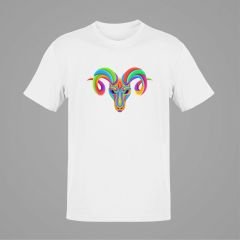 Koç Burcu Renkli Sembol Beyaz T-Shirt