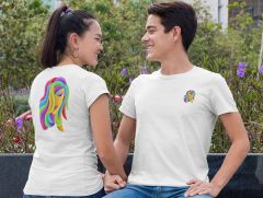 Başak Burcu Renkli Sembol Çift Taraf Baskılı Beyaz T-Shirt