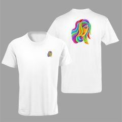 Başak Burcu Renkli Sembol Çift Taraf Baskılı Beyaz T-Shirt