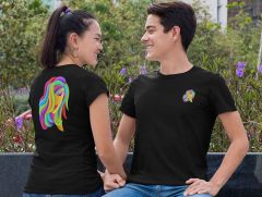 Başak Burcu Renkli Sembol Çift Taraf Baskılı Siyah T-Shirt