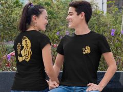 Başak Burcu Sembolü Çift Taraf Baskılı Siyah T-Shirt