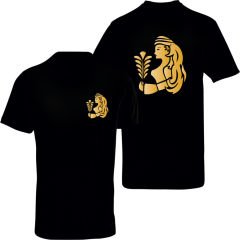 Başak Burcu Sembolü Çift Taraf Baskılı Siyah T-Shirt