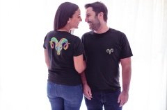 Koç Burcu Renkli Sembol Çift Taraf Baskılı Siyah T-Shirt