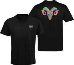 Koç Burcu Renkli Sembol Çift Taraf Baskılı Siyah T-Shirt