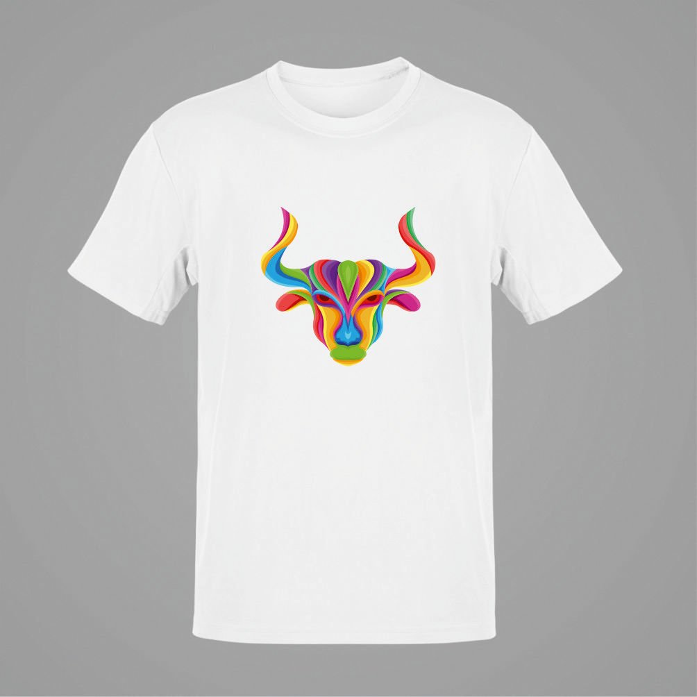 Boğa Burcu Renkli Sembol Beyaz T-Shirt