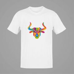 Boğa Burcu Renkli Sembol Beyaz T-Shirt