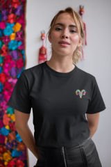 Koç Burcu Renkli Sembol Göğüs Logolu Siyah T-Shirt