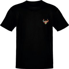 Boğa Burcu Renkli Sembol Göğüs Logolu Siyah T-Shirt